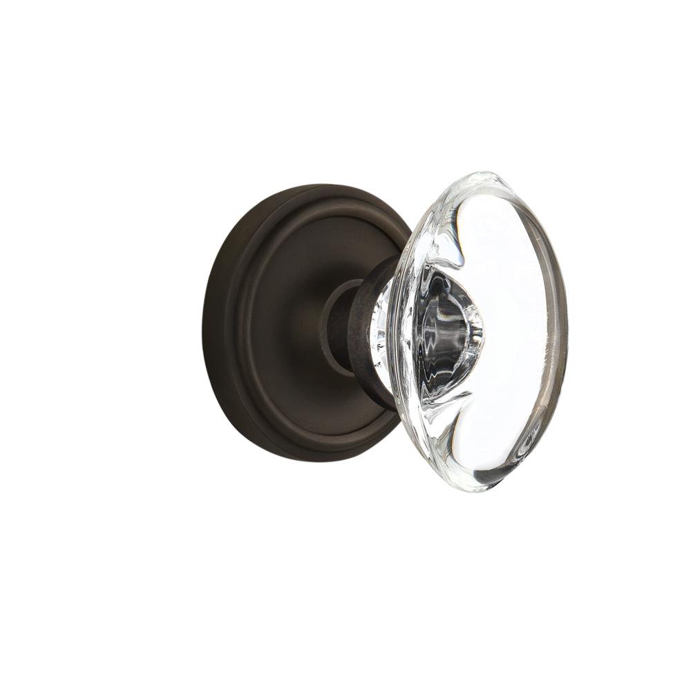Nostalgic Warehouse CLAOCC Passage Knob Classic Rose with Oval Clear Crystal Knob in Oil Rubbed Bronze